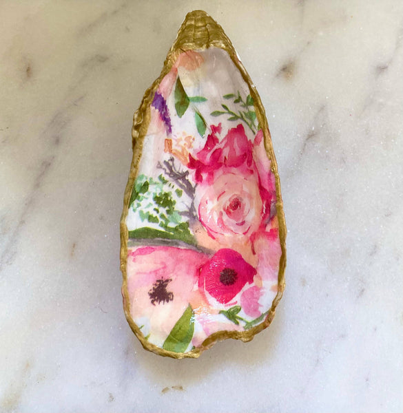 Del Mar Designs DC - Pink Floral Oyster Shell Jewelry Dish