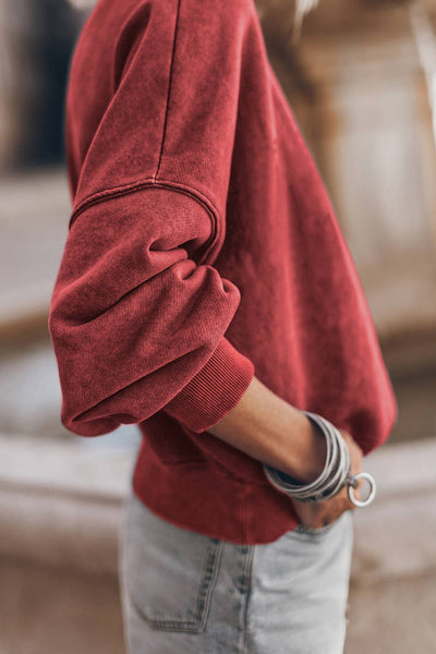 Lovesoft - Solid RED Drop Shoulder Crew Neck Pullover Sweatshirt