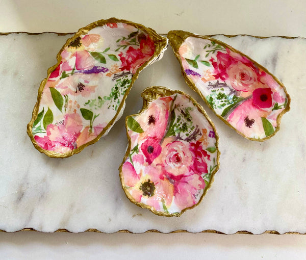 Del Mar Designs DC - Pink Floral Oyster Shell Jewelry Dish