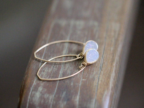 Saressa Designs - Linear Druzy Dangle Earrings - Cottontail