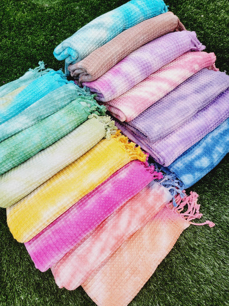 EBRU Home - 4 WAFFLE THROW/ Blanket , Assorted Tie-Dye Waffle Towel