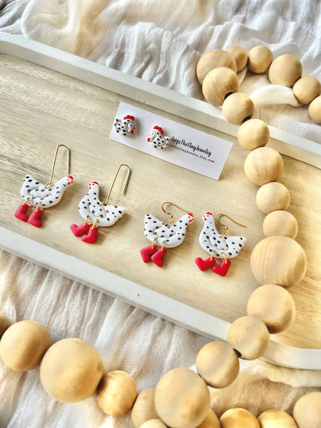 SeizeTheClayJewelry - Chicken Clay Earrings, Chicken Earrings, Farm Animal Earring