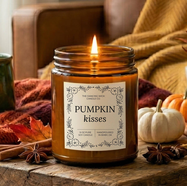THE DANCING WICK CANDLES - Pumpkin Kisses Fall Soy Candle | 4 & 9 oz Amber Jar