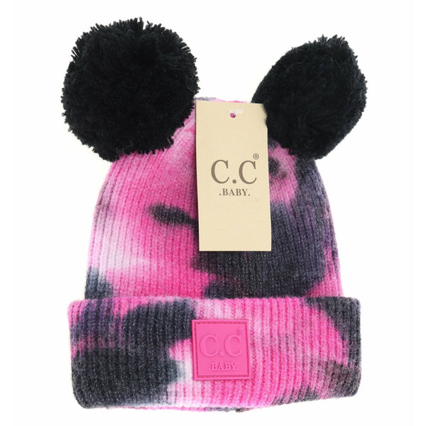 C.C Beanie - Baby Tie Dye Double Fur Pom Beanie - Newborn/Knit Hat