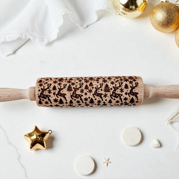 Gia Roma - Christmas Kitchen Gifts, Wood Rolling Pin for Holiday Cookie