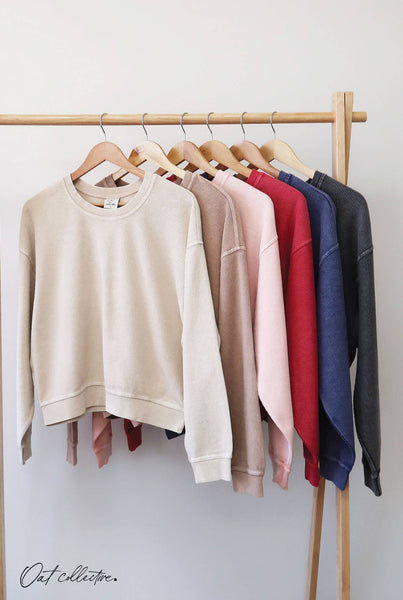 OAT COLLECTIVE - PREMIUM BASIC Cropped Thermal Vintage Pullover