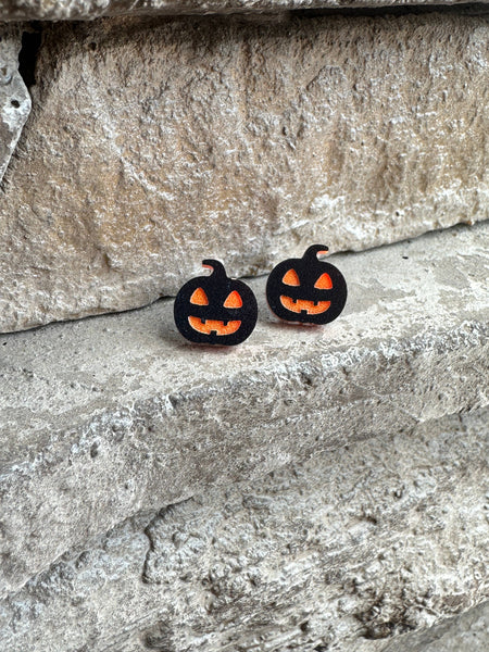 Laser & Color Designs LLC - Pumpkin Earrings, Black Jack o' Lantern, Halloween Earrings