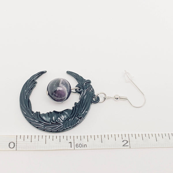 Mio Queena - Gothic Face Black Crescent Purple Bead Earrings - MS/GT