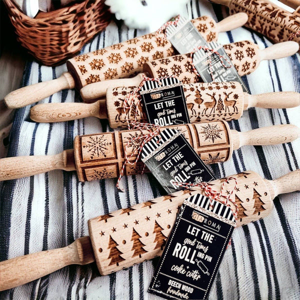 Gia Roma - Christmas Kitchen Gifts, Wood Rolling Pin for Holiday Cookie