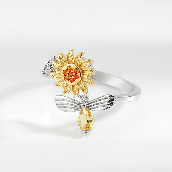 Perimade & Co. LLC - Sunflower Anxiety Fidget Spinner Ring in 925 Sterling Silver