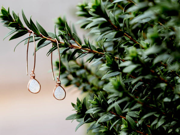 Saressa Designs - Linear Druzy Dangle Earrings - Cottontail