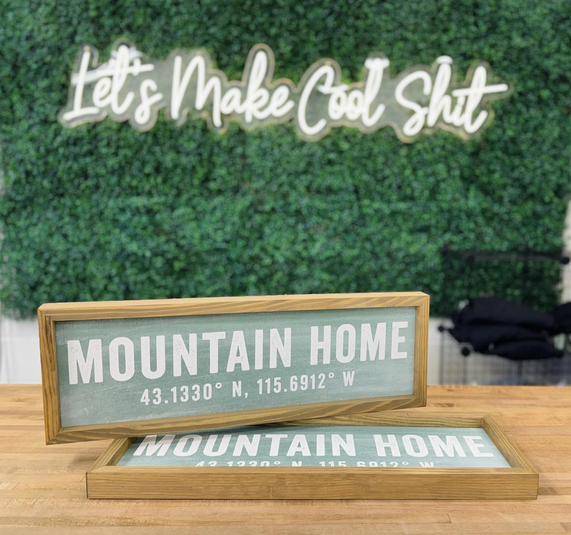 Mountain Home & Coordinates Sign - Vintage Block Sign: 8x24" Long Canvas Art with Thick Wood Frame