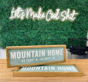 Mountain Home & Coordinates Sign - Vintage Block Sign: 8x24" Long Canvas Art with Thick Wood Frame