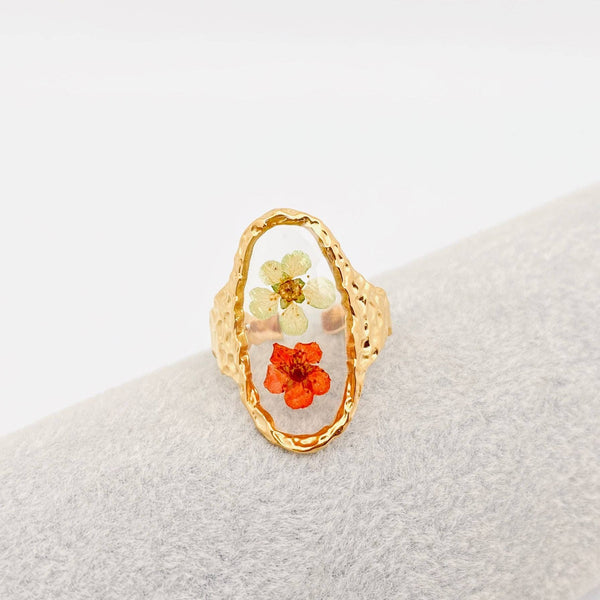 Mio Queena - 18K Gold Plated Stainless Steel Floral Ring - FGS/PDF