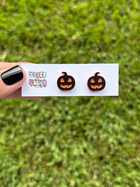 Laser & Color Designs LLC - Pumpkin Earrings, Black Jack o' Lantern, Halloween Earrings