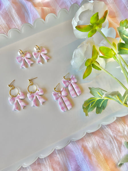 SeizeTheClayJewelry - Pink Gingham Earrings, Spring Gingham Earrings
