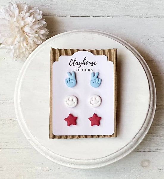 Clayhouse Colours - Fourth of July Handmade Earrings | Red White & Blue Earrings