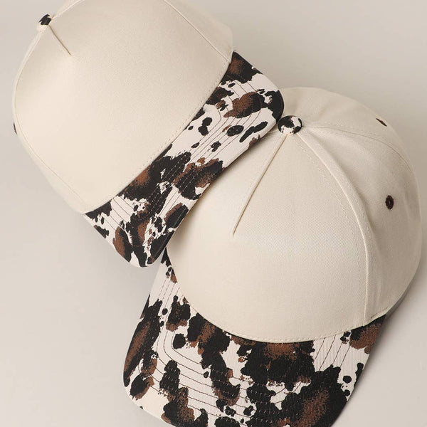 Fashion City - Two Tone Cow Printed Brim Canvas Trucker Hat