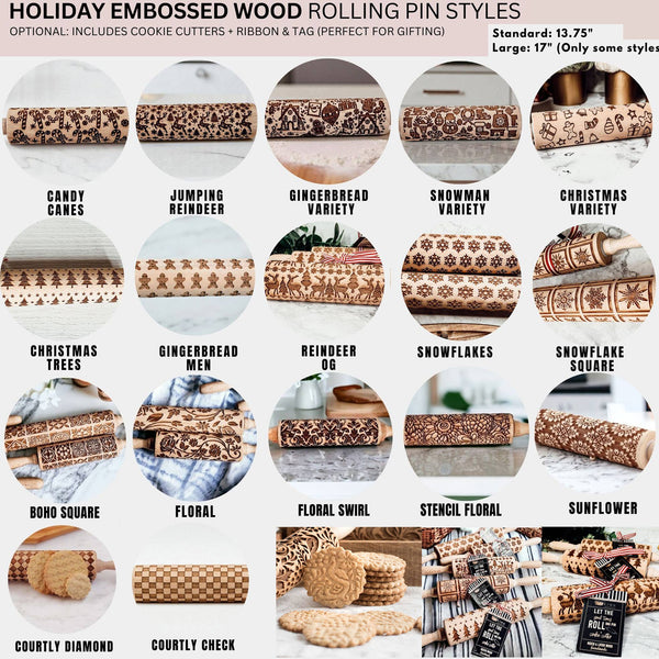 Gia Roma - Christmas Baking Gift Set Wooden Rolling Pins Holiday Cookie