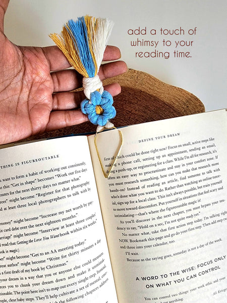 Handmade By Uruba - Macrame Daisy Flower Bookmark Charm, Handmade Book Accessory