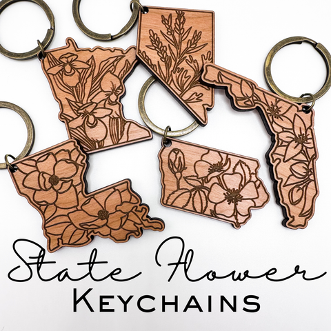 Vroom Blooms - State Flower Keychains | Wood Engraved State Flower 