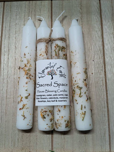 Elemental Earth Shop - Sacred Space Herbal Intention 6 inch taper candle set