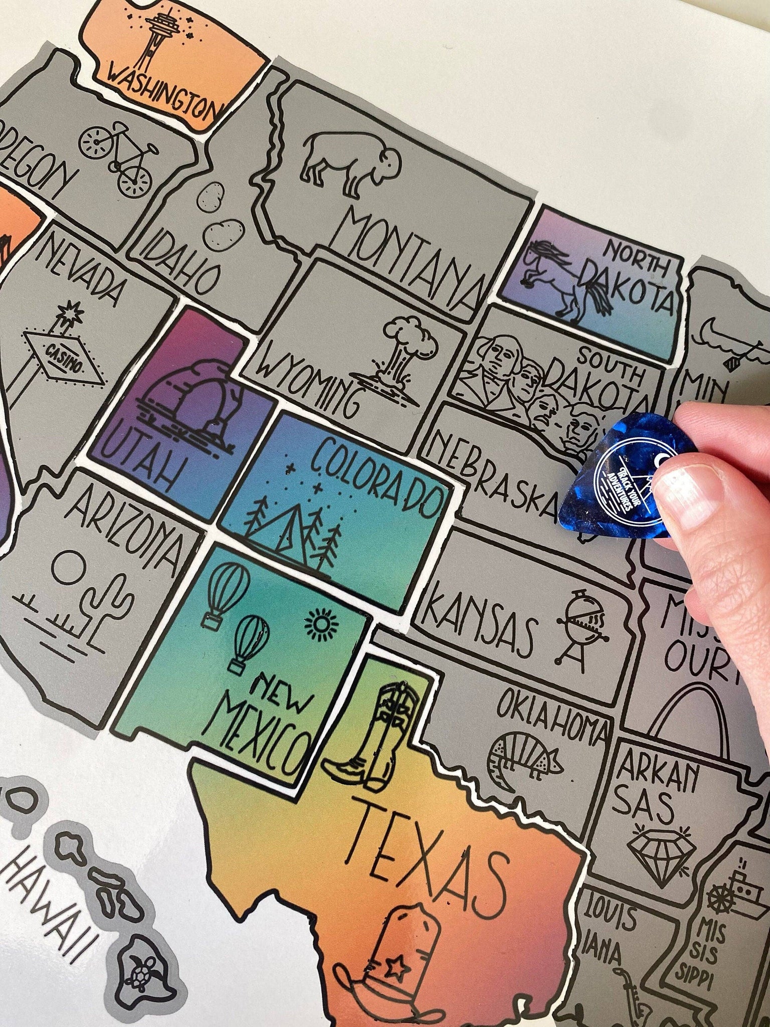 Track Your Adventures - Silver 50 States USA Scratch Off Map with Icons