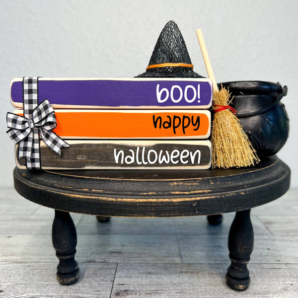 Ruaille Buaille Co - October home decor | Mini book stacks for Halloween - Boo
