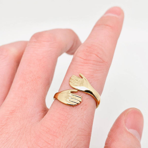 Mio Queena - Hands Cuddling Gold Plated Stainless Steel Ring - FGS