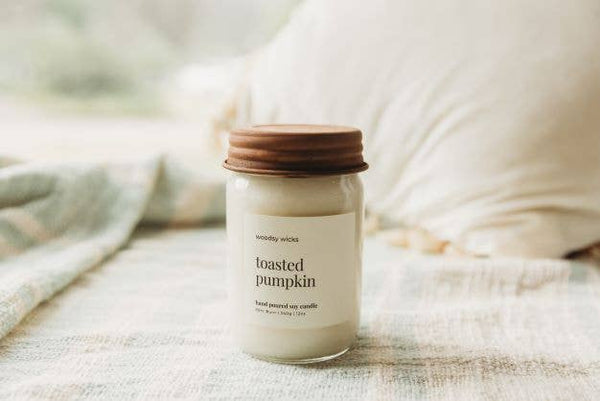 Woodsy Wicks - Fall Farmhouse Candle - Rust Lid Wood Wick 100% Soy Wax: 8oz / Cotton wick