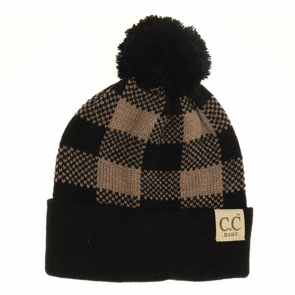 C.C Beanie - BABY Buffalo Plaid Pom Beanie Newborn/Knit Hat