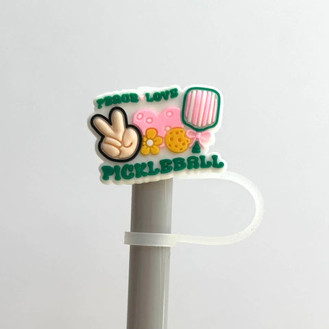 iconic mi - Straw Cover Topper Peace Love Pickleball Sign 10mm