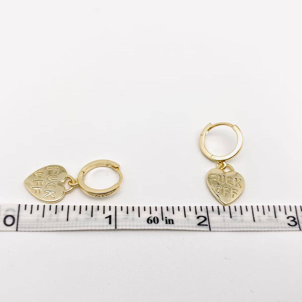 Mio Queena - "Fuck off" Heart-shaped Gold Plated Huggie Earrings