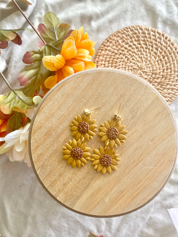 Terra Made - Double stacked sunflower dangle earrings 