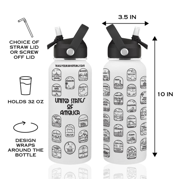Track Your Adventures - 50 States Water Bottle with Stickers