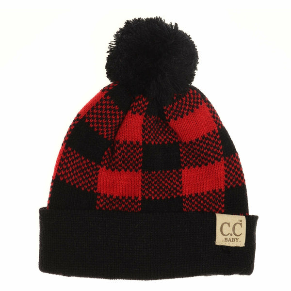 C.C Beanie - BABY Buffalo Plaid Pom Beanie Newborn/Knit Hat