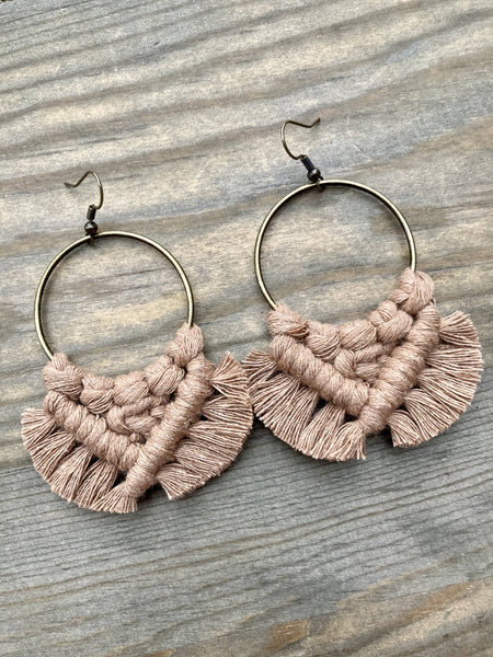 HK Macrame Jewelry - Large Square Knot Earrings - Mocha & Bronze