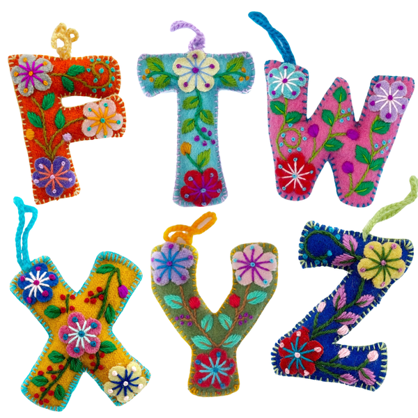 Ornaments 4 Orphans - Colorful Letter Ornament Bundle FTWXYZ, 6 Pack