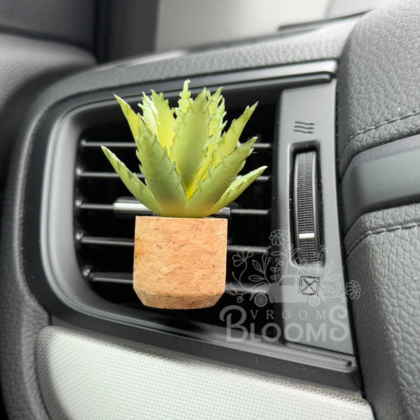 Vroom Blooms - Short Aloe Vera Plant Vent Clip Car Air Freshener (Reusable)