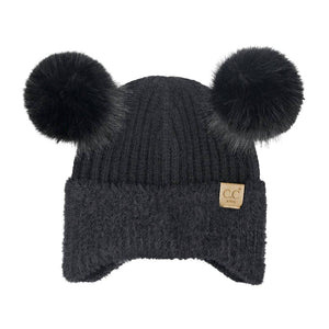 C.C Beanie - Kids Faux Fur Earflap Double Pom C.C Beanie KDHTE0108