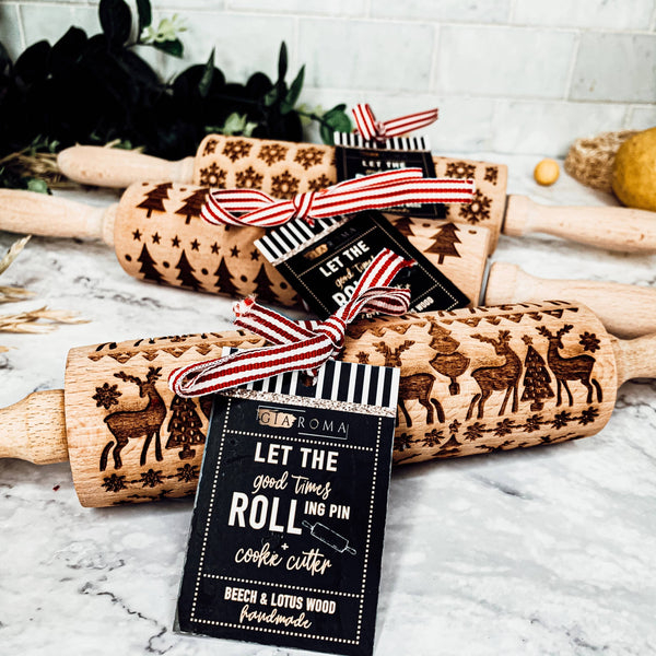 Gia Roma - Christmas Baking Gift Set Wooden Rolling Pins Holiday Cookie