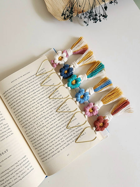 Handmade By Uruba - Macrame Daisy Flower Bookmark Charm, Handmade Book Accessory