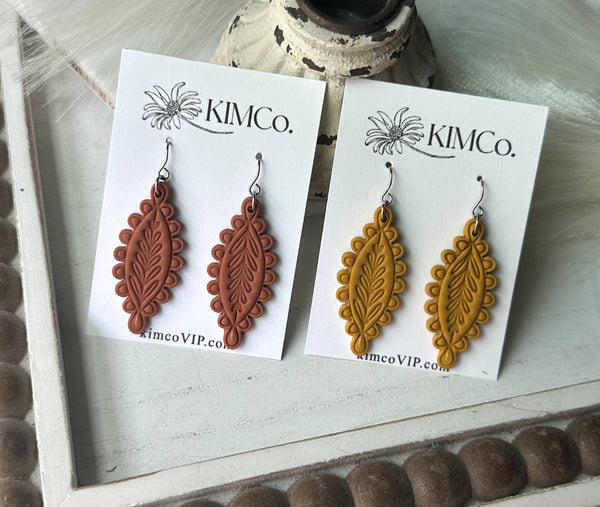 KIMCo. - Polymer Clay Earrings - Everyday - Boho rustic leaf drop
