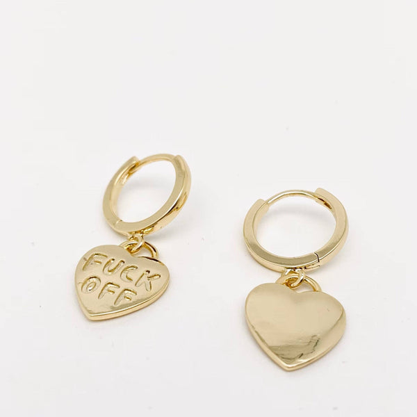 Mio Queena - "Fuck off" Heart-shaped Gold Plated Huggie Earrings
