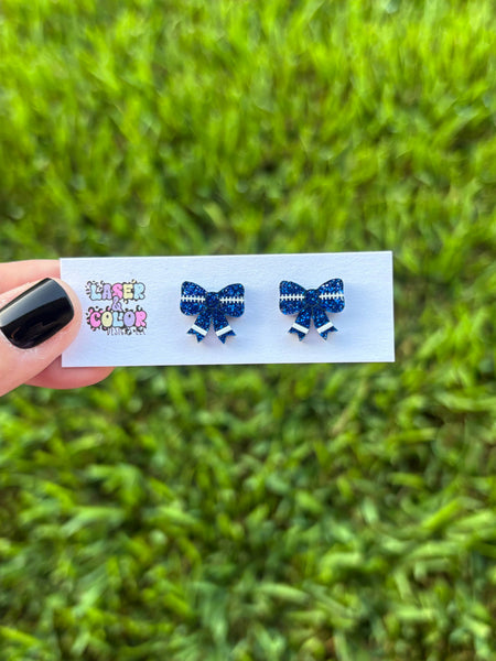 Laser & Color Designs LLC - Football Earrings, Football Bow Glitter Studs, Game Day 