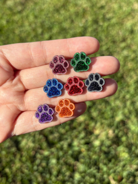 Laser & Color Designs LLC - Glitter Paw Print Studs, Mascot Studs, Team Spirit