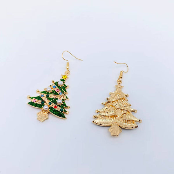 Mio Queena - Christmas Tree Rhinestone Stars Pearl Dangle Earrings