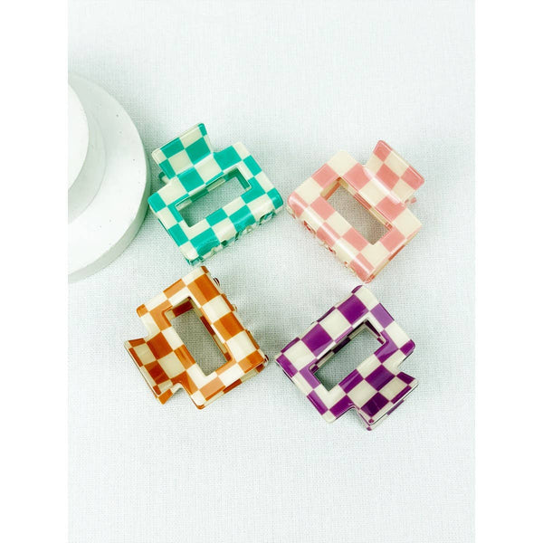 Love and Repeat - Colorful Checkered Medium Size Hair Claw