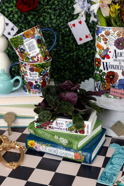 Steel Mill and Co. - Stacked Books Planter, Alice/Wind in the Willows/The Secret