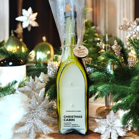 Crooked River Candle - Christmas Cabin | Holiday Wine Bottle Candle | 3 Cotton Wick